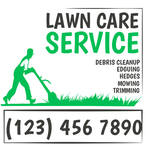 Worker Mowing Grass Landscape Lawn Care Services Template
